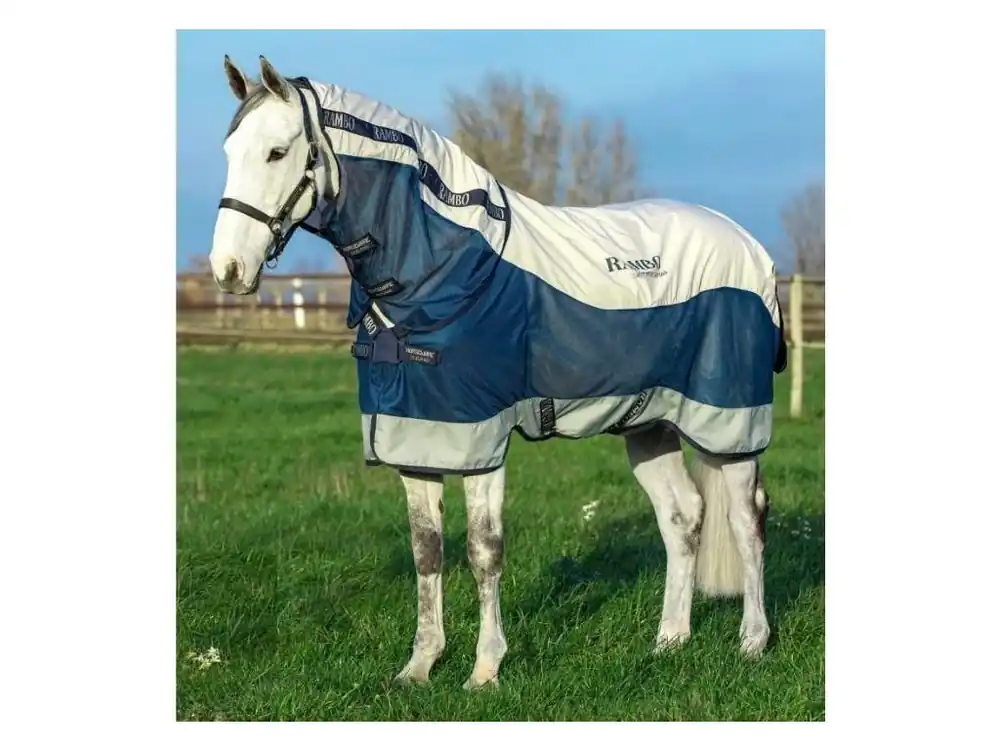 Levný Deka proti hmyzu HORSEWARE Rambo Summer nepromokavá s krkem 0g + 100g navy/silver 125cm