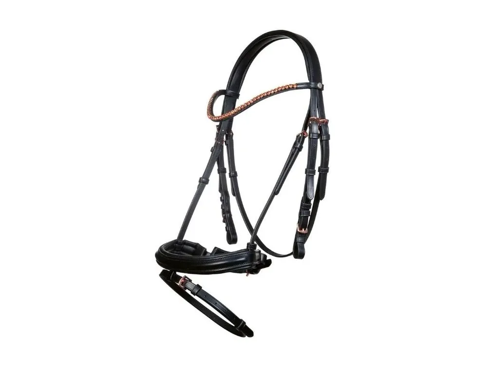 Vrácení Zdarma Uzdečka HKM Rosegold Glamour se švédským nánosníkem black/rose-gold COB