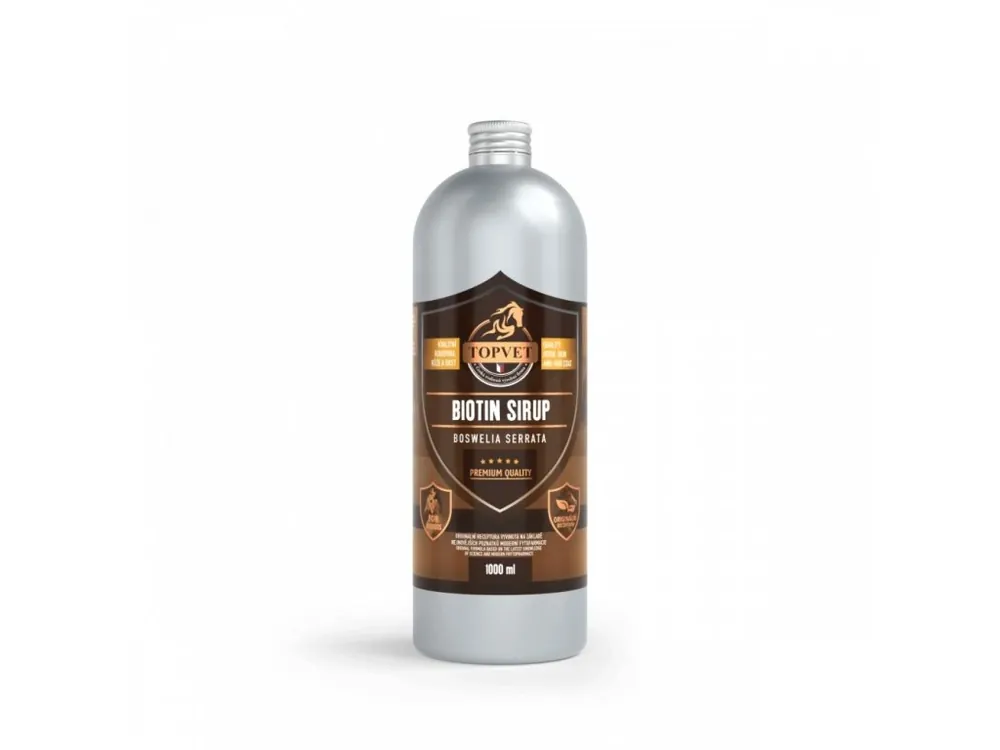 Nejlepší Volba Biotin TOPVET sirup s boswelií 1000ml „tekutý doplněk s biotinem a boswelií pro zdravá kopyta a klouby“